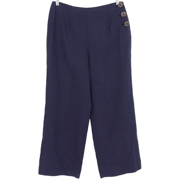 Boden Pants - Boden Penzance Linen Pants Size 8P Navy Blue Linen Sailor Wide Leg Cropped Pants